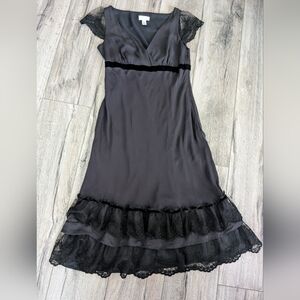 LOFT Ann Taylor Silk Velvet Lace Midi Dress